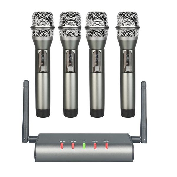 

4-channel wireless microphone system quad uhf mic 4 handheld mics long distance fixed frequency microphones