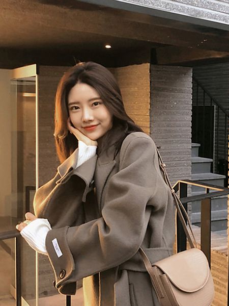 

women's wool & blends female large sweater of cashmere wool, mostly long wool trench women's coat 974t, Black