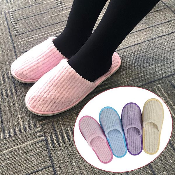 

coral velvet disposable slippers plush winter warm flat fleeces el supplies indoor pink yellow non-slip guest blue, Black