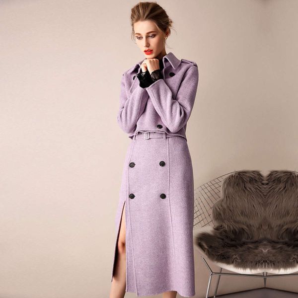 

21ss designer woolen double-sided in autumn and winter 2021 women's thin two-piece cashmere overcoat, Black