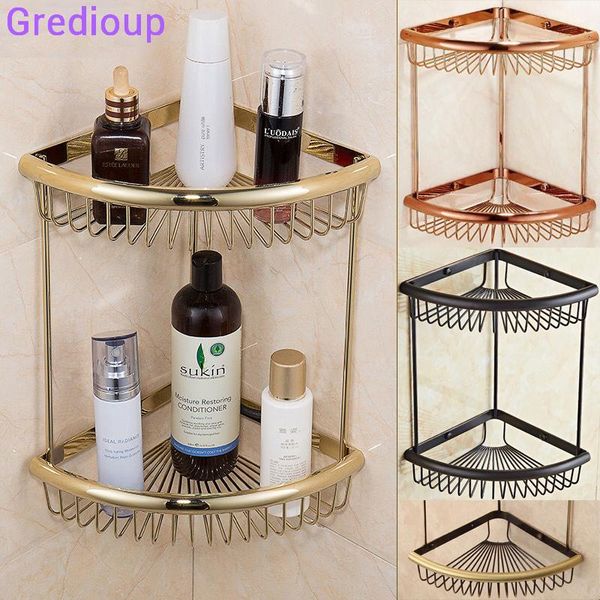 

rose gold bathroom shelf antique brass wall mount organizer dual layer shower corner holder bath basket shampoo shelves racks