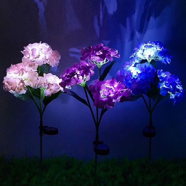 

lawn lamps 2pcs 3 heads hydrangea ground plug solar light garden courtyard outdoor artificial flower led decorative lights waterproof