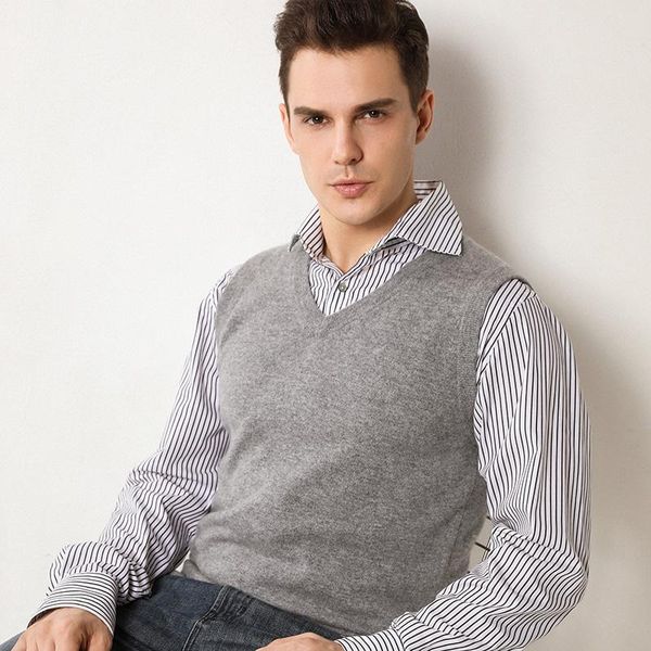 

men's vests 2021 the fashion v-neck loose-fitting 100% pure cashmere vest for men, Black;white
