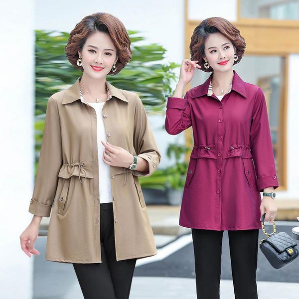 

women windbreaker 2021 spring fall fashion middle age mother slim trench coat women's jackets, Black;brown