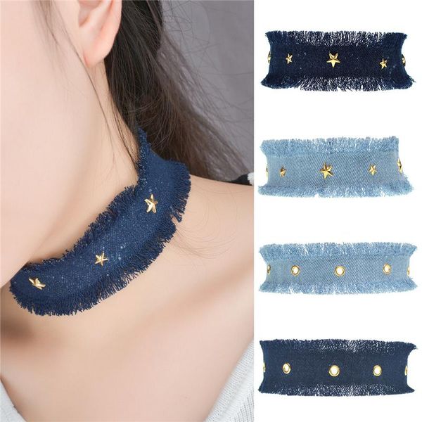 

luokey handmade denim choker necklace for women laides party chocker collares fashion clavicle chain charm jewelry accessories chokers, Golden;silver