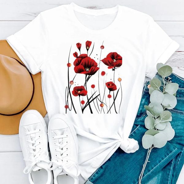 

women's t-shirt 2021 90s floral beach holiday cute summer short sleeve women fashion clothes print tshirt female tee graphic, White