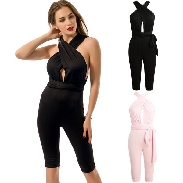 

women's jumpsuits & rompers women jumpsuit bandage v-neck backless bodycon nightclub party playsuit short overalls black/pink, Black;white
