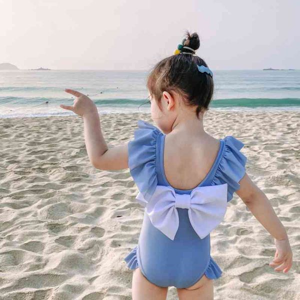 

cartoon children's backless big bow bikini 2021 girls' swimsuit, White;black