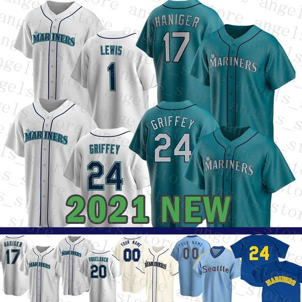 

seattle custom mariners 24 ken griffey jr. baseball jersey 1 kyle lewis 51 ichiro suzuki 11 edgar martinez 22 robinson cano 19 jay buhner, Blue;black