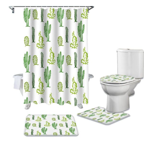 

plant cute cactus shower curtain set for bathroom bath mat rug carpet toilet lid cover bathtub home decor gift curtains