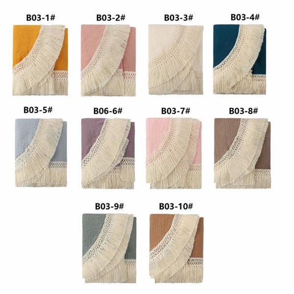 

cotton baby blanket fringe 2 layer born tassel blankets swaddle warp bed pography props bath towel & swaddling