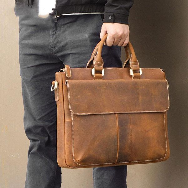 

men's leather portable briefcase, computer office bag, bag. briefcases
