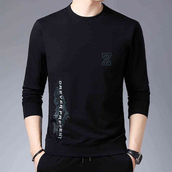 

2021 spring autumn flow letter pullover sweater men's middle-aged and young korean fashion round neck long sleeve casual t-shirt, White;black
