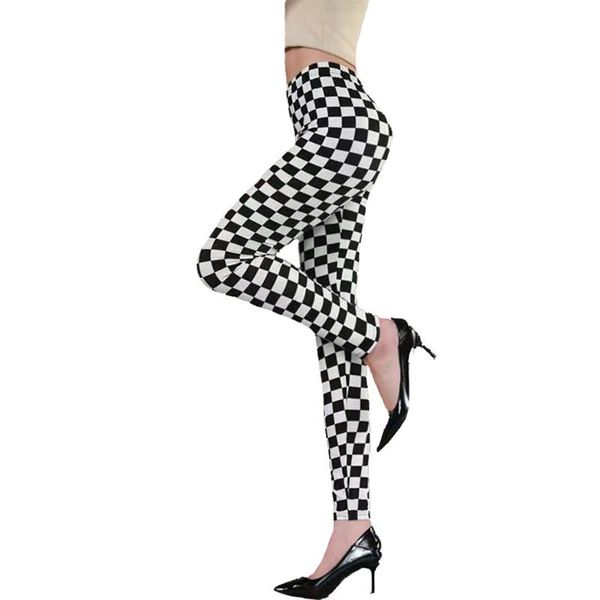 

women's leggings women sports for fitness high waist pants female black white grid stripe print push up clothing gym leggins