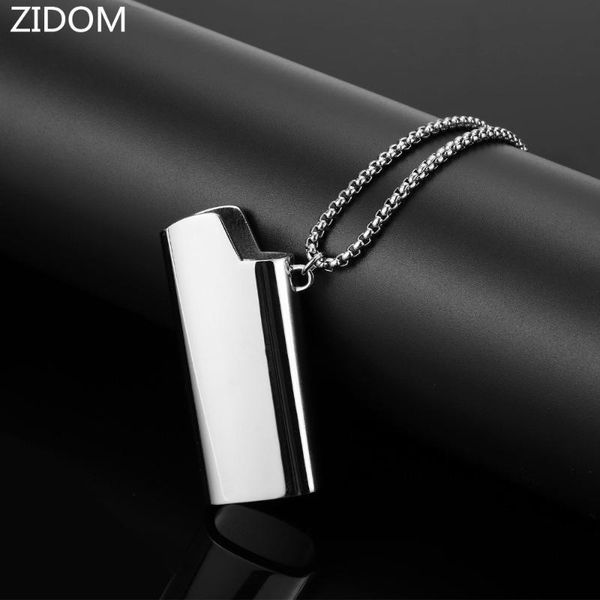 

pendant necklaces 2021 style men hiphop stainless steel lighter cover shape with 70cm long chain hip hop necklace jewelry, Silver