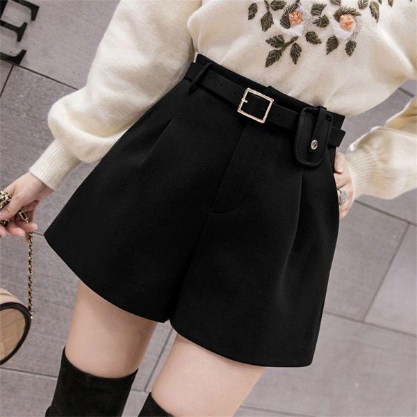 

women's shorts women 2021 autumn winter fashion high waist woolen female loose wide leg ladies solid color pockets q806, White;black