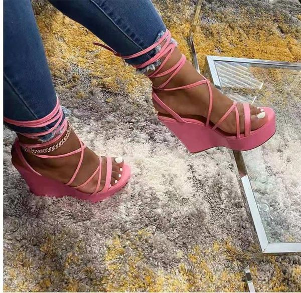 

sandals big size 36-43 ins women's wedges high heels fashion platform summer women party beach shoes woman, Black