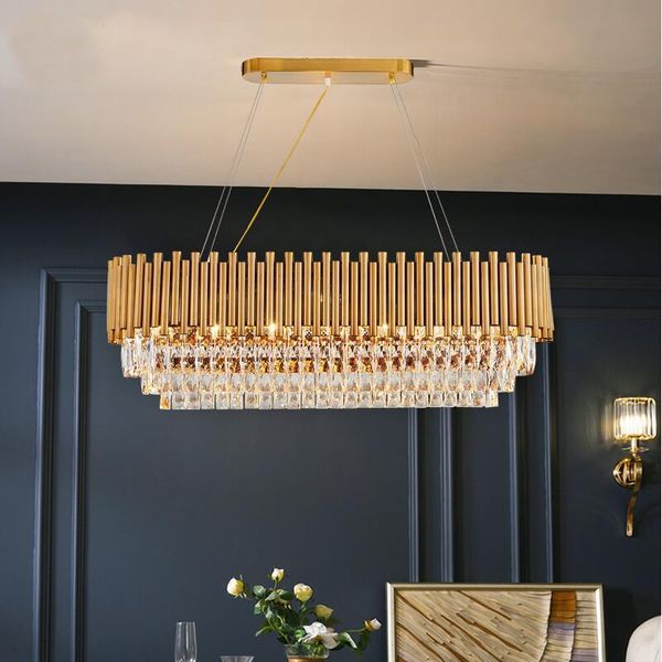 

modern light luxury rectangular chandelier k9 crystal lamp home dining room gold decorative chandeliers