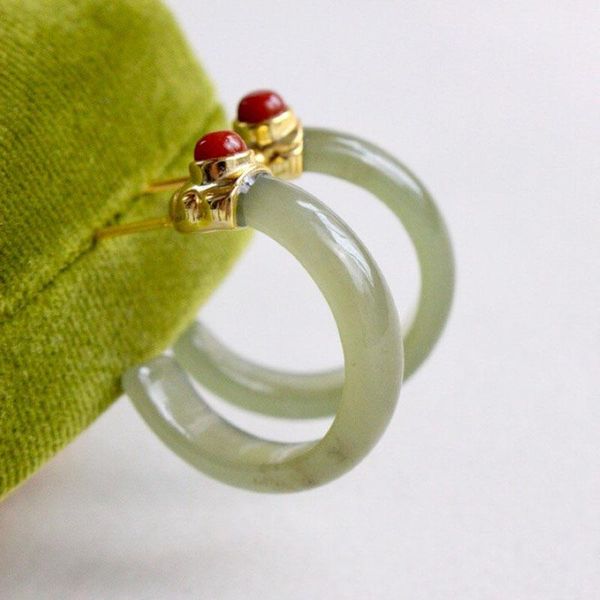 

hoop & huggie natural jade inlaid hetian high-grade antique women's earrings meibapj real s925 sterling silver exquisite gift jewelry, Golden;silver