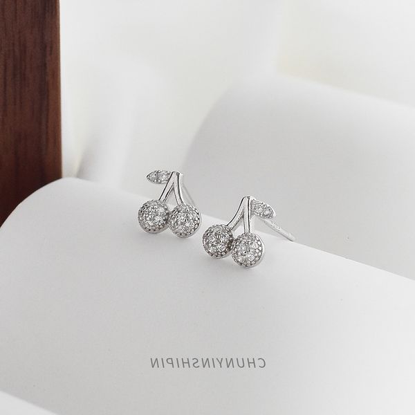 

s925 sterling silver cherry earrings ins korean style anti allergy niche temperament trendy female, Golden