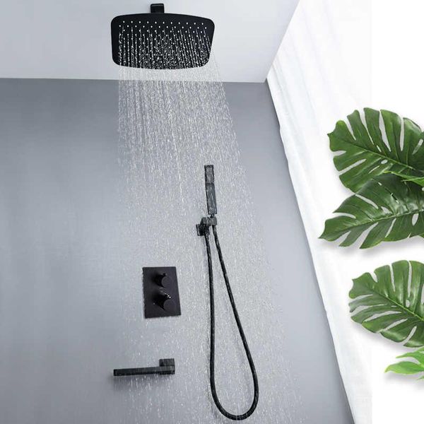 Set doccia da bagno Set da incasso Sistema cromato Miscelatore con testa termostatica Giunto vasca nero