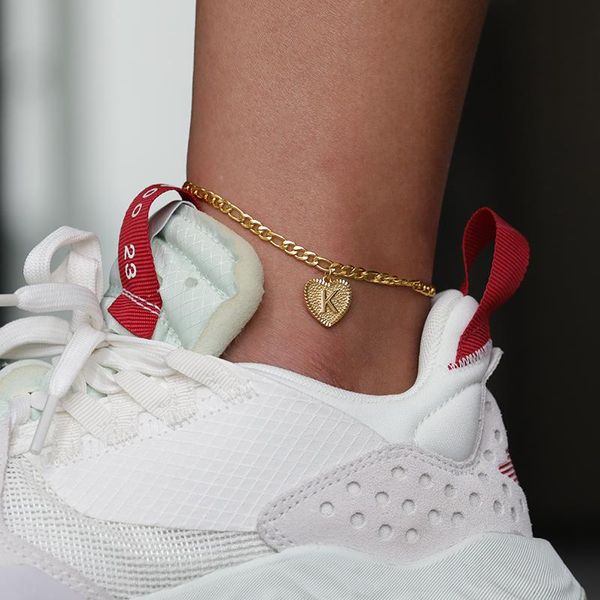 

anklets for women anklet initial bracelet gold stainless steel foot chain letter heart pendant, Red;blue
