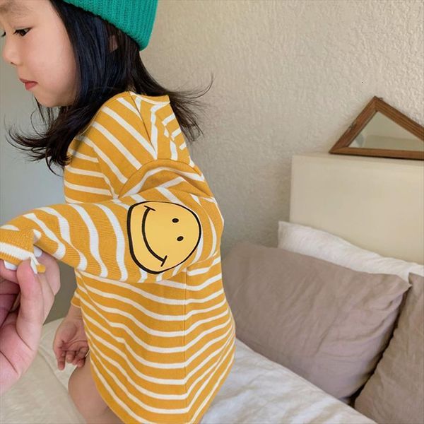 

spring kids clothes smile face boys base blouse striped girls shirt, White;black