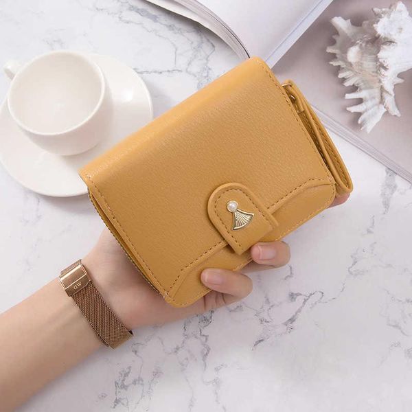 

purse wallet women's short korean version simple solid color multi card large capacity folding student zipper zero women, White