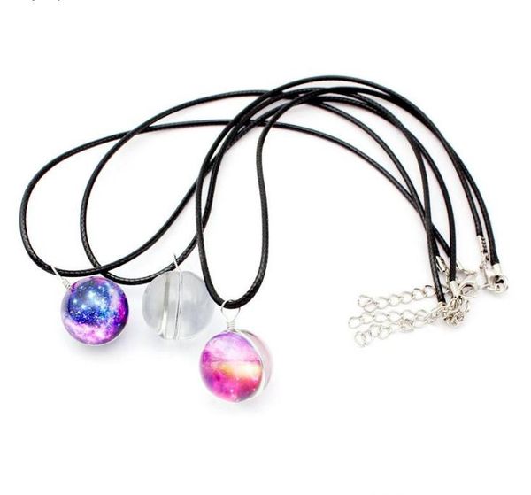 

2021 fashion double-sided new nebula necklace glow in the dark space universe necklace glass galaxy solar system with luminous necklace jewe, White