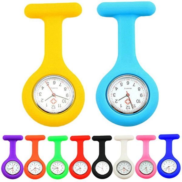 

pocket watches solid color clip on analog digital cute silicone watch brooch tunic quartz movement, Slivery;golden