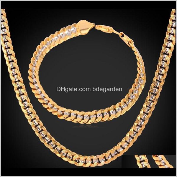

& sets jewelry drop delivery 2021 stamp men/women 18k two tone gold plated curb chain necklace bracelet set ps1605 aya3z, Silver