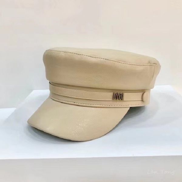 

pu leather metal letter navy hat women's spring and autumn korean version trendy versatile casual fashion flat cap, Blue;gray