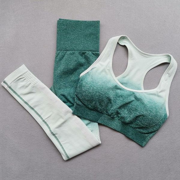 

yoga outfit sport for women gym set fitness clothing 2021 ombre seamless leggings+sports bra 2 piece running wear