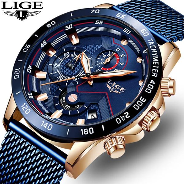 

wristwatches 2021 lige blue casual mesh belt fashion quartz gold watch mens watches waterproof clock relogio masculino, Slivery;brown