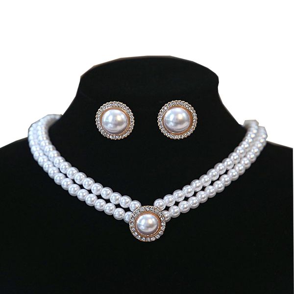 Colar de cor de ouro retrô criativo 1Pair brincos casamento bridal pérola jóias conjunto para mulheres senhora feminina