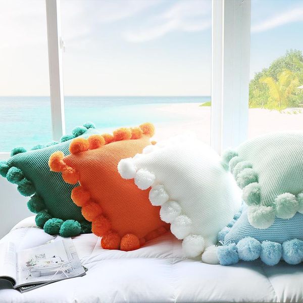 

cushion/decorative pillow 31 knit cushion cover pure color acrylic ball tassel sofa bed room textile child lover beauty home dector