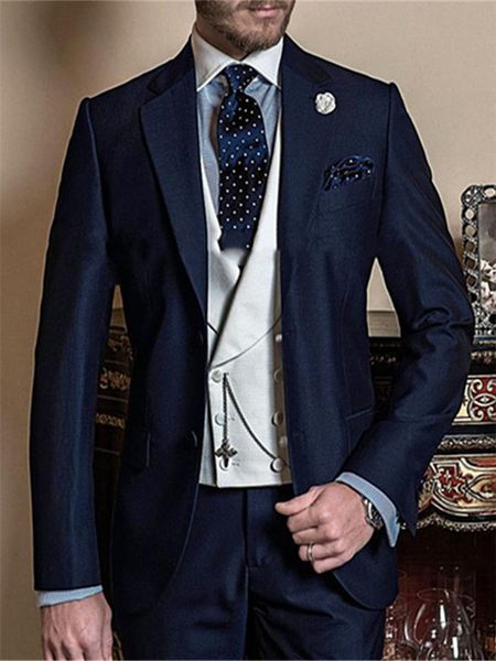 

men's suits & blazers classic tux smolking groom thin suit and culine evening for man two navy buttons tuxedo groomsme, White;black