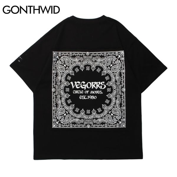 Camisetas Streetwear Hip Hop Bandana Paisley Patchwork Manga Curta Tees Camiseta Mens Harajuku Hipster Casual Algodão Tops 210602