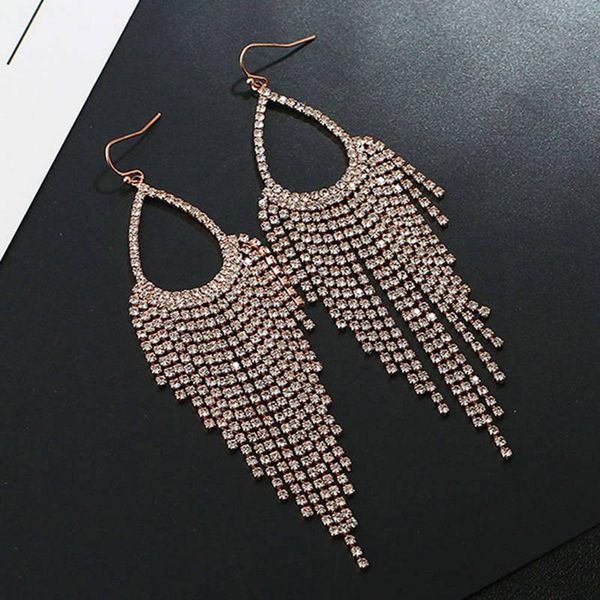 

gold silver color long crystal tassel dangle earrings for women wedding drop earing brinco fashion jewelry gifts & chandelier