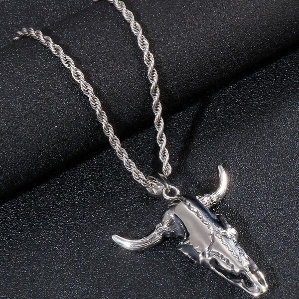 

pendant necklaces men's punk style stainless steel necklace animal bull head for homme charm hip hop choker chain male party jewelry gi, Silver