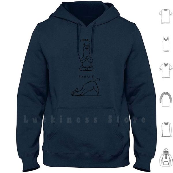 

inhale exhale llama hoodies long sleeve yoga om namaste men's & sweatshirts, Black