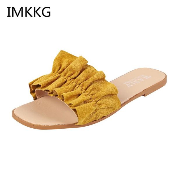 

slippers 2021 women flat slip on slides casual shoes flower pleated sandals ladies rubber sole a00030, Black