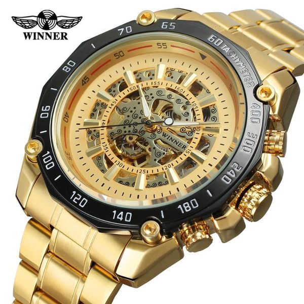 

wristwatches 2021 winner luminous brand steel men automatic mechanical watch skeleton military relogio male montre watches relojes hombre, Slivery;brown