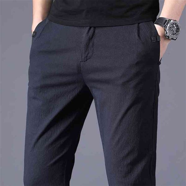 

autumn men's business slim casual pants fashion classic style elasticity trousers male brand gray navy blue black 210715