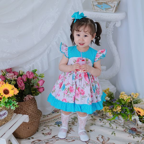

girls' dresses vintage girls floral es baby spainsh boutique children birthday party baptism ball gowns infant summer frocks 2-6y, Red;yellow