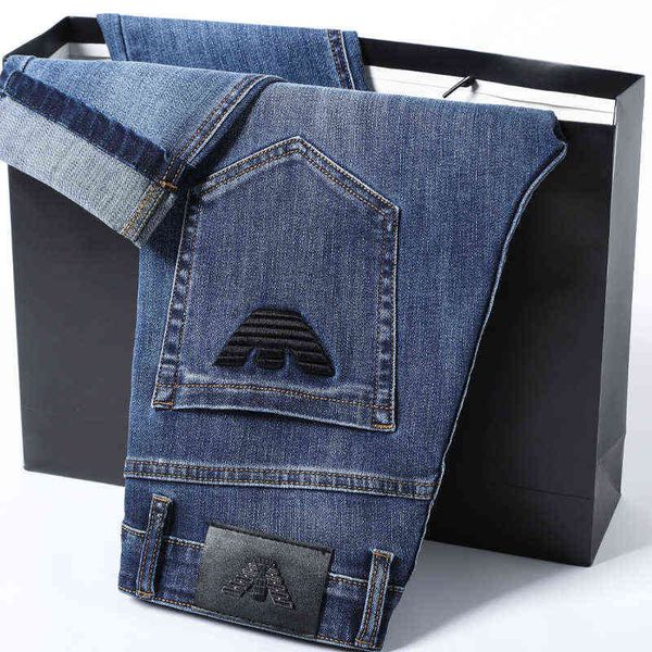 

men's 2021 spring and summer blue jeans slim fit small foot korean pants aj