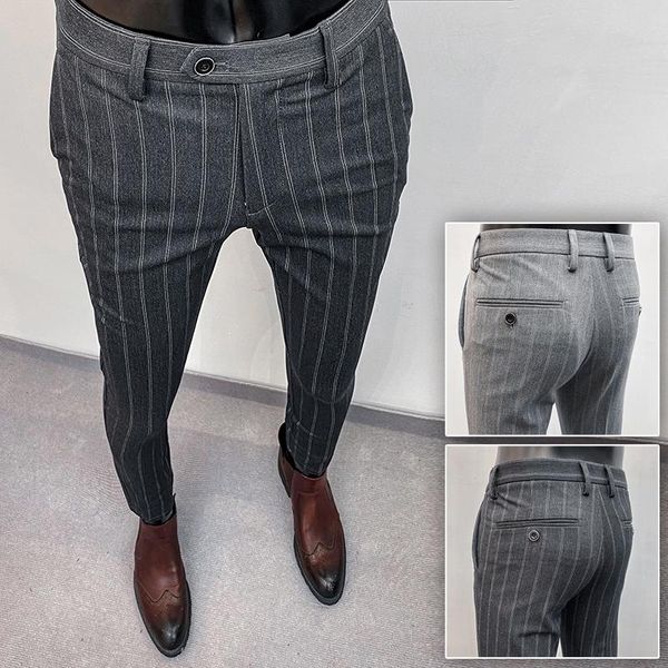 

men's suits & blazers fashion striped suit pants man slim fit skinny men office party business casual formal trousers, White;black