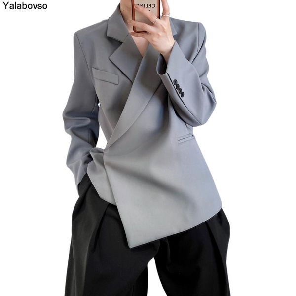 

women's suits & blazers fashion design sense hidden button blazer jacket spring and autumn korean female gray color cool, White;black