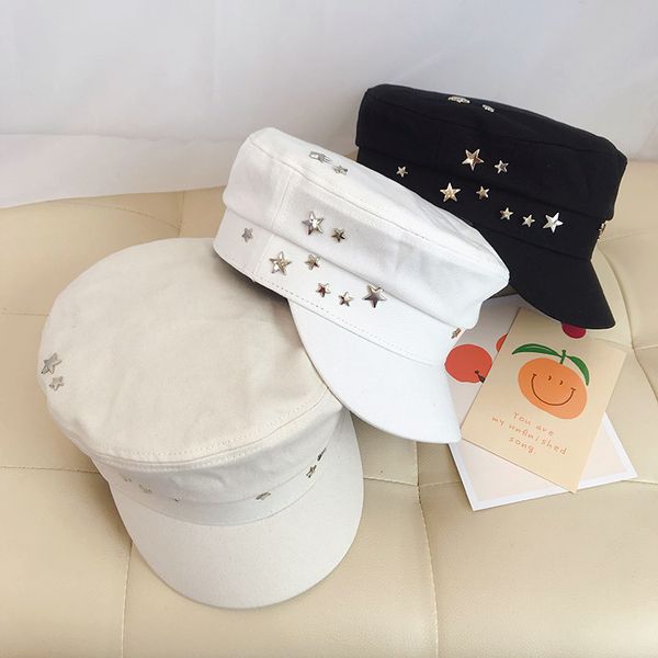 

autumn and winter new metal five pointed star fashion simple flat versatile street military female duck tongue hat, Yellow