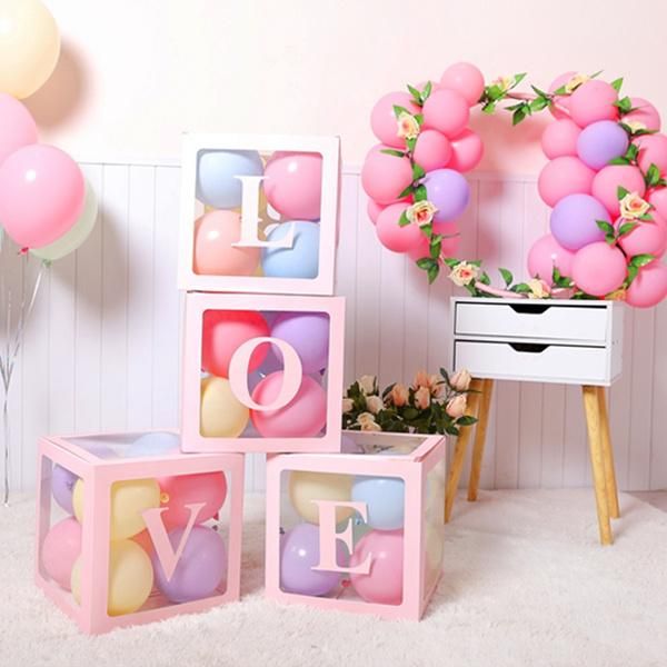 

pcs transparent balloons boxes decor with letters, love design,for bridal showers birthday party decorations backdrop gift wrap